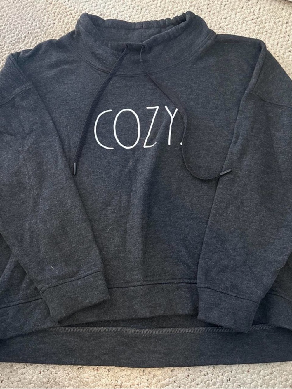 Rae Dunn Charcoal Crewneck Sweatshirt with White "COZY"